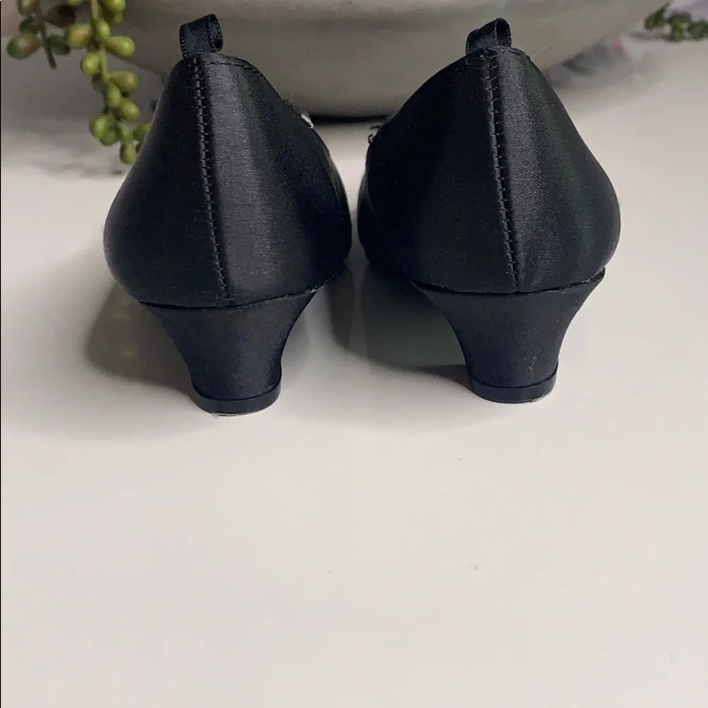 Satin Black Crystal Flower kitten heel girl party holiday shoes toddler 8